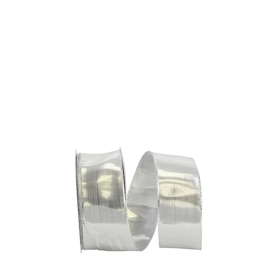 JAM Paper 1.5" x 25yd. Silver Woven Lame 3 Wired Edge Ribbon